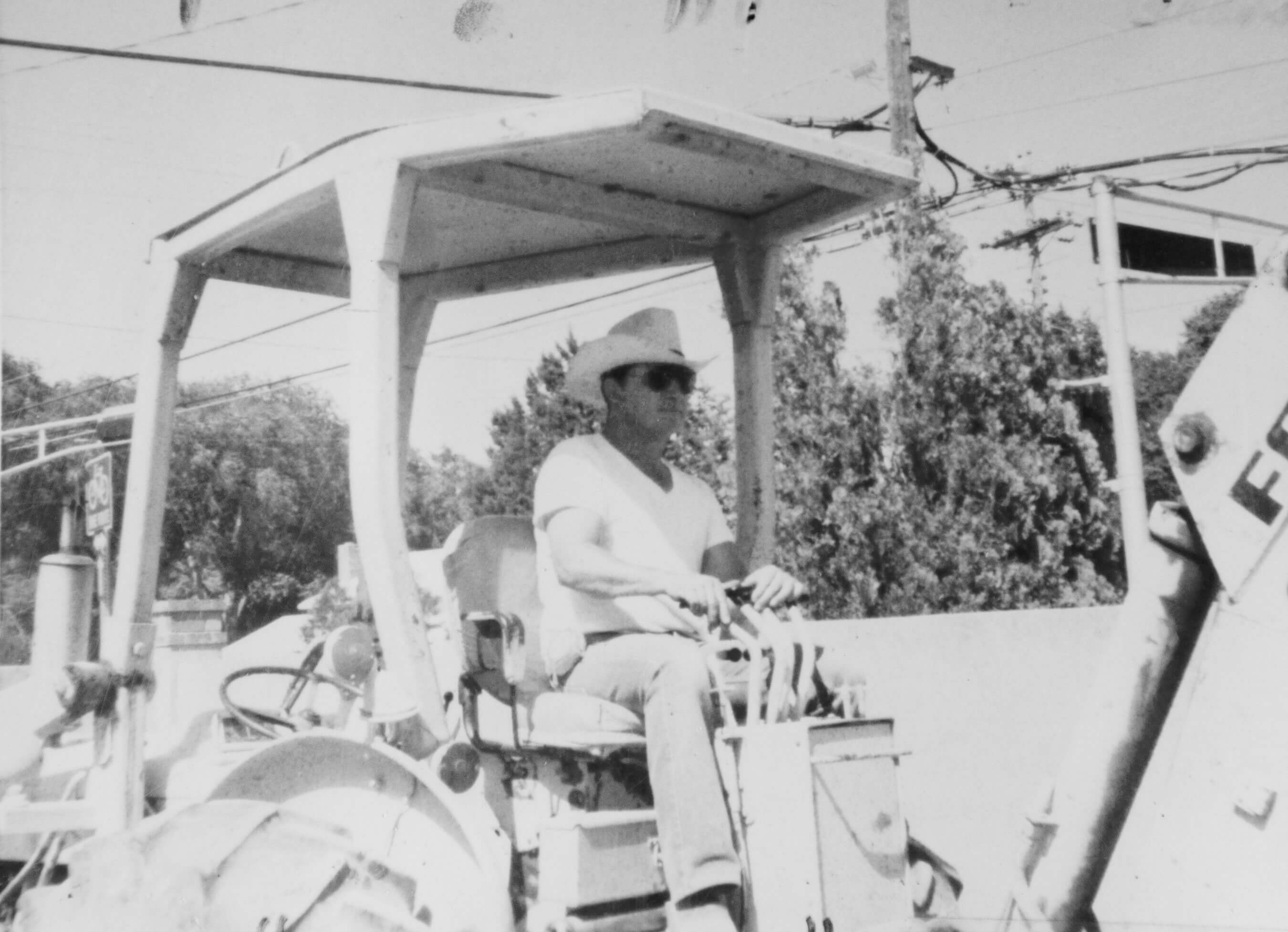 Geomy Pohl on his tractor