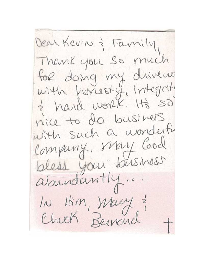 Handwritten client testimonial