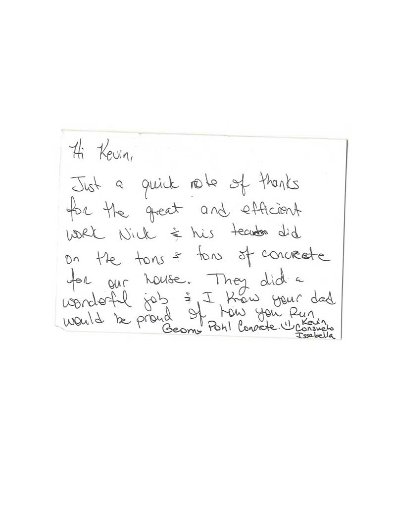 Handwritten client testimonial