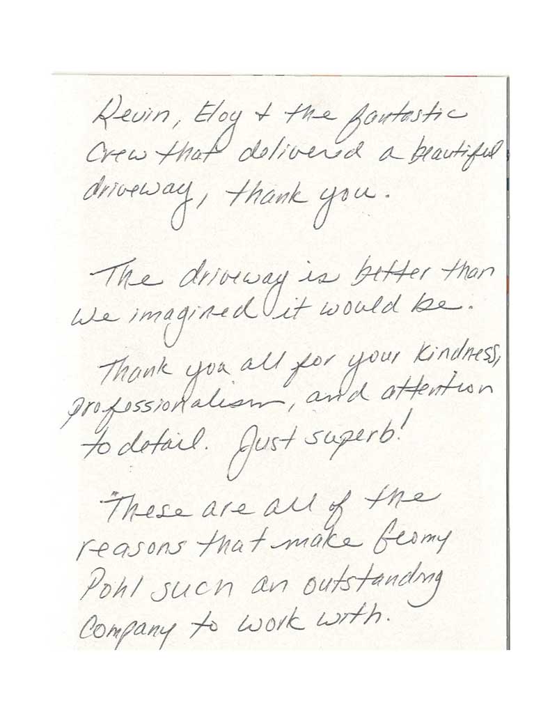 Handwritten client testimonial