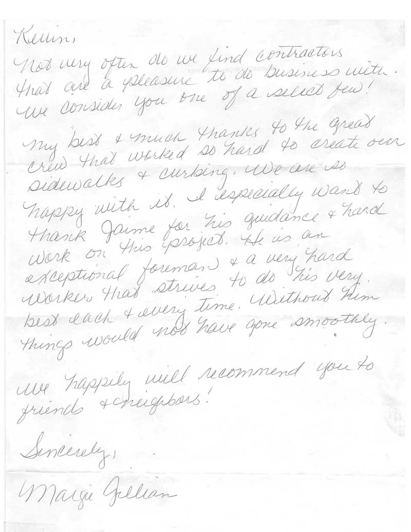 Handwritten client testimonial